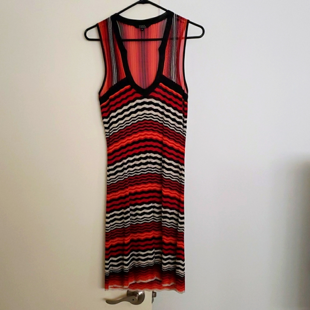 Julien MacDonald semi sheer knit tunic dress S Chevron zigzag Geo